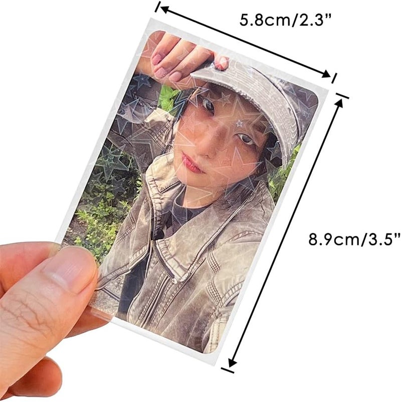 baskiss 100 Packs Laser Star Photocard Sleeves Kpop 200 Microns Ultra Thick Sleeves Idol Photo Cards Protector Trading Cards Shield Cover (New Star-Shape Laser, Unsealable) - Image 2